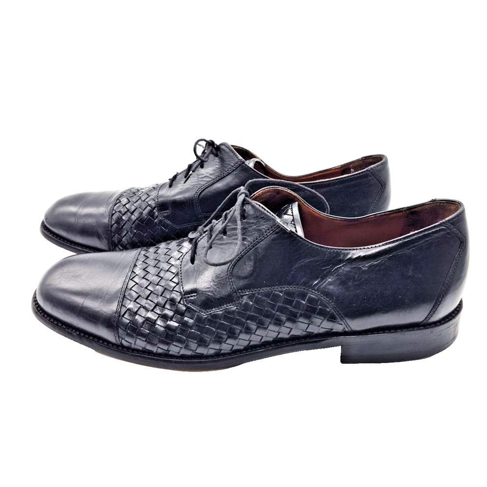 Bostonian Men's Woven Leather Oxford Shoes Florentine Black Size 10 M Made Italy